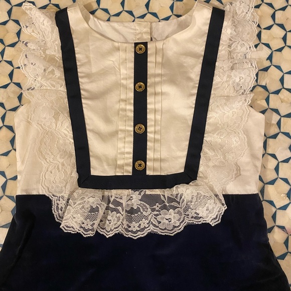 Janie and Jack Navy and White Dress with Lace Detail size 10 - Picture 2 of 7